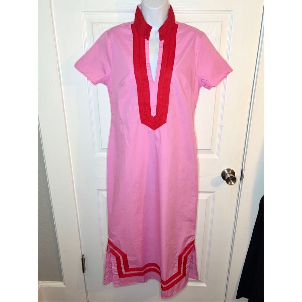Sail to Sable Pink Short Sleeve Classic Maxi Two Tone Tunic Dress Cotton M NWT - Picture 2 of 9